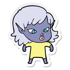 sticker of a pretty cartoon elf girl
