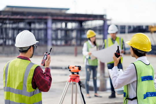 Civil engineering is using radio communication. Contact the site for work on the construction of the factory structure.