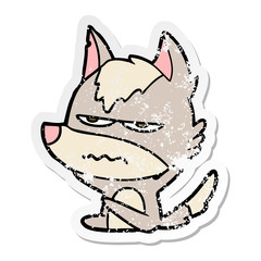 distressed sticker of a cartoon annoyed wolf