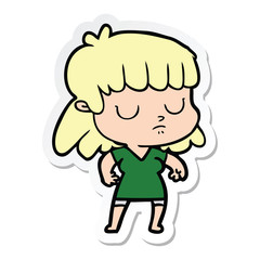 sticker of a cartoon indifferent woman