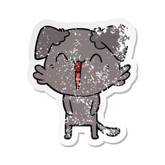 distressed sticker of a happy little dog cartoon