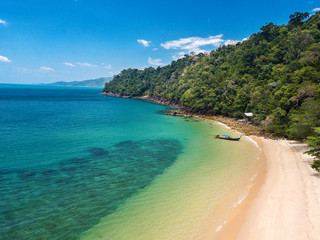 Aerial view of beautiful white sand beach and snorkel point at Koh (Island) Phayam in Andaman sea Ranong, Thailand (Photo from Drone)