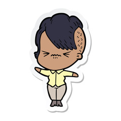 sticker of a cartoon annoyed hipster girl