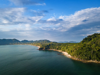 Aerial view of beautiful white sand beach and snorkel point at Koh (Island) Phayam in Andaman sea Ranong, Thailand (Photo from Drone)