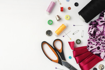 Tailoring and sewing concept background with copy space