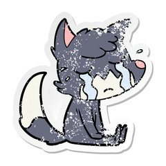 distressed sticker of a crying fox cartoon