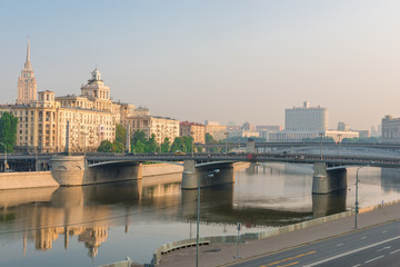 Fototapeta na wymiar Moscow cityscape at sunrise, beautiful city architecture