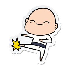 sticker of a happy cartoon bald man
