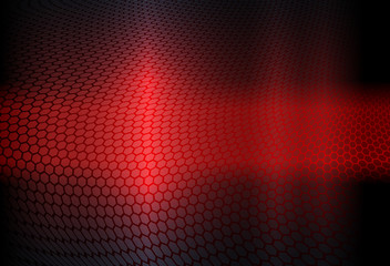 Geometric abstract design in red with a curly grate silhouette