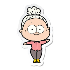 sticker of a cartoon happy old woman