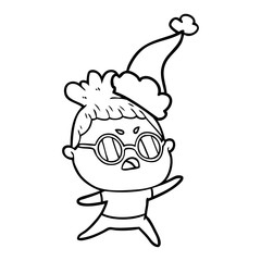 line drawing of a annoyed woman wearing santa hat