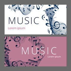 Set of abstract banners with music key and notes. Banner template for music festive and party.