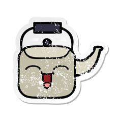 distressed sticker of a cute cartoon kettle