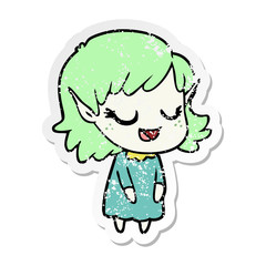 Obraz premium distressed sticker of a happy cartoon elf girl