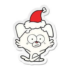 nervous dog sticker cartoon of a wearing santa hat