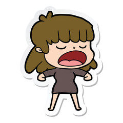 sticker of a cartoon woman talking loudly