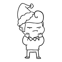line drawing of a cool guy with fashion hair cut wearing santa hat