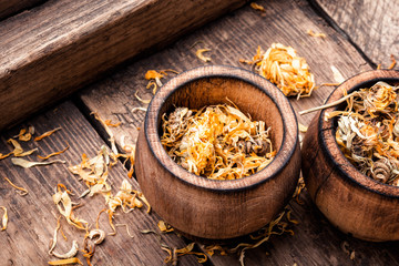 Dried calendula or marigold flowers