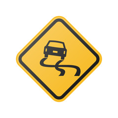 yellow slippery road sign