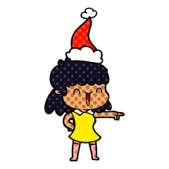 comic book style illustration of a happy girl wearing santa hat