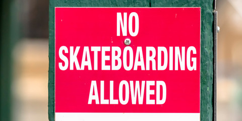 Close up view of a No Skateboarding Allowed sign