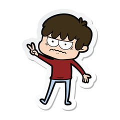 sticker of a annoyed cartoon boy