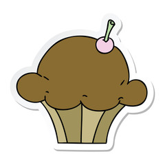 sticker of a quirky hand drawn cartoon muffin