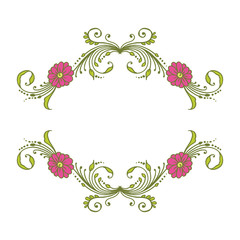 Vector illustration design frame pink flowers that have green leaves hand drawn