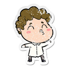 distressed sticker of a cartoon man pouting