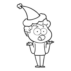 line drawing of a man gasping in surprise wearing santa hat