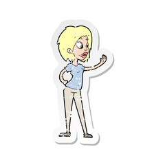 retro distressed sticker of a cartoon woman waving