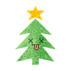 retro illustration style cartoon christmas tree