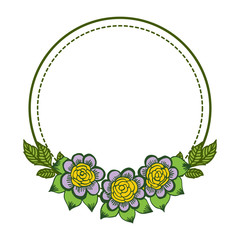 Vector illustration shape purple flower frame hand drawn