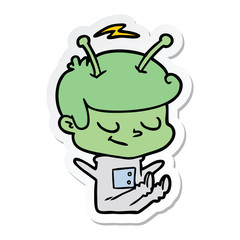 sticker of a friendly cartoon spaceman