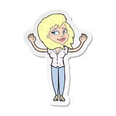 sticker of a cartoon woman giving up