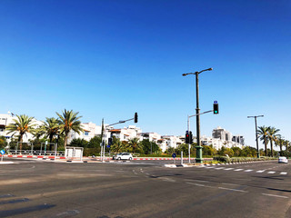 RISHON LE ZION, ISRAEL -December 4, 2018:  The street and private houses  in Rishon Le Zion, Israel