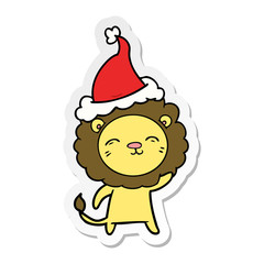 sticker cartoon of a lion wearing santa hat