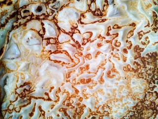 Texture baked homemade pancakes with a beautiful pattern close up