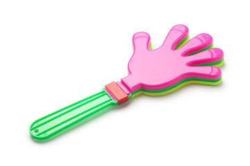 Plastic hand clap toy isolated on white background