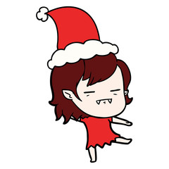 line drawing of a undead vampire girl wearing santa hat