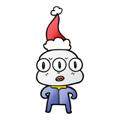 gradient cartoon of a three eyed alien wearing santa hat