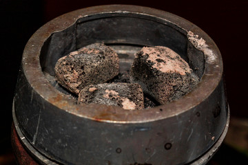 coals in hookah, macro 