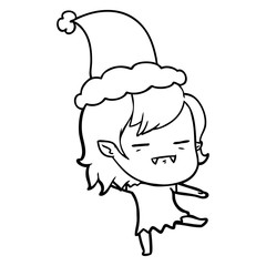 line drawing of a undead vampire girl wearing santa hat