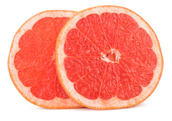 Slices of grapefruit isolated on white, flat lay top view