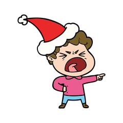 line drawing of a furious man wearing santa hat