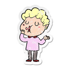 distressed sticker of a cartoon man singing