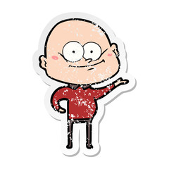 Obraz premium distressed sticker of a cartoon bald man staring