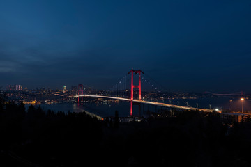 Fatih Sultan Mehmet Bridge (also called the Second Bosphorus Bridge) over the Bosphorus strait in Istanbul, Turkey. Built in 1988 and connecting Europe and Asia