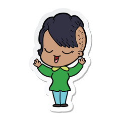 sticker of a happy cartoon girl