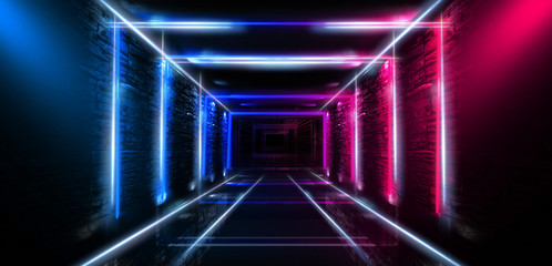 Abstract arch, tunnel, corridor, neon light, rays. 3d illustration